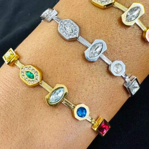 Bijoux en acier black and white rectangle fashion logo 1