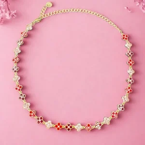 Collier Flower Raffinement Bordeaux, Rouge et Rose Clair