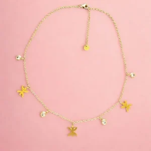 Collier Karima en acier inoxydable doré avec symboles kabyles et diamants