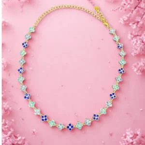 Collier Flower Élégance Bleu en acier inoxydable