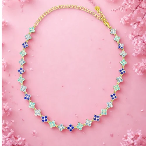 Collier Flower Élégance Bleu en acier inoxydable